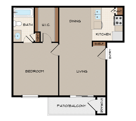 Floor plan for 1 bed, 1 bath, 575 sqft